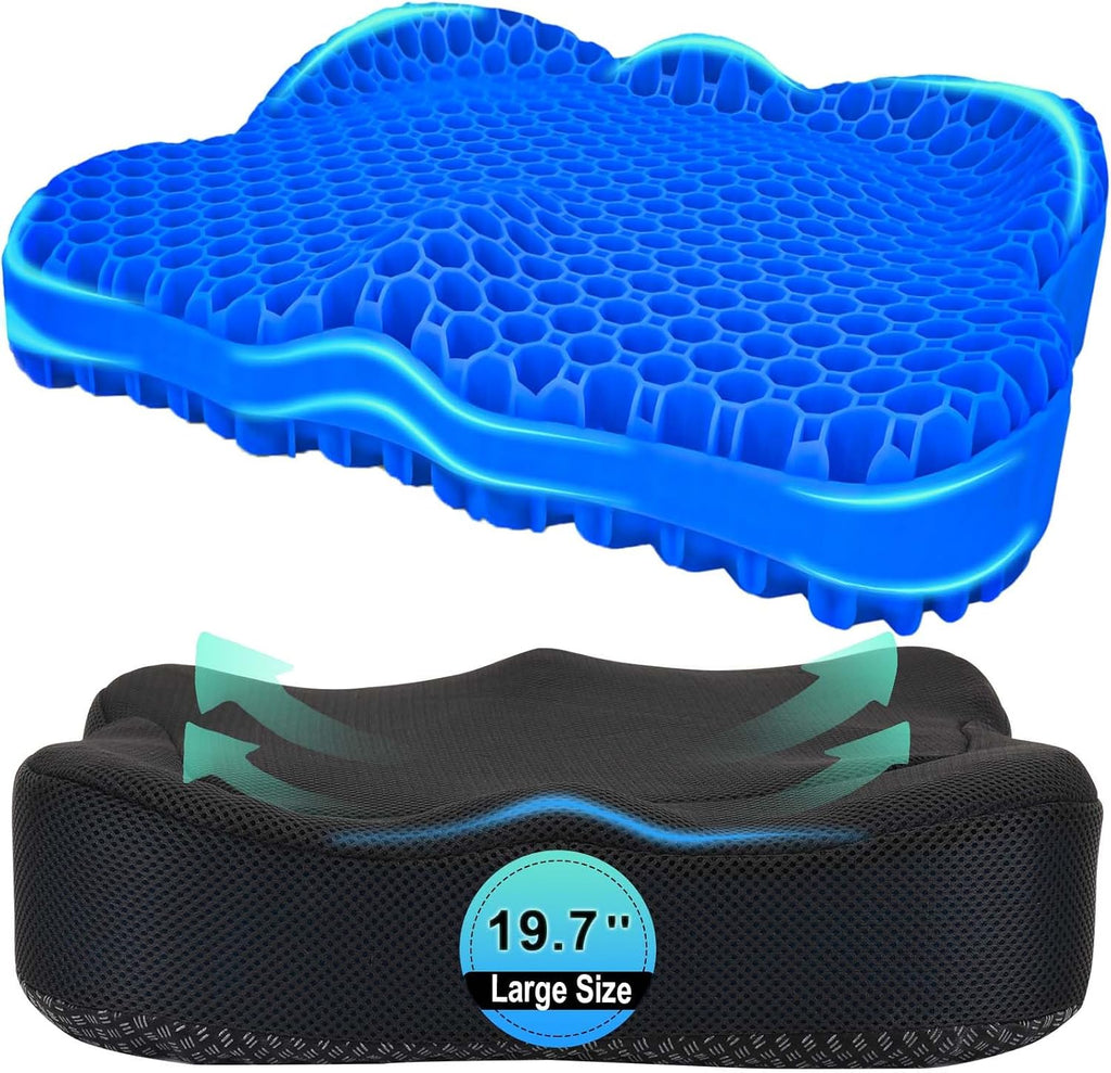 AirllantryHome Thicken 19.7in Seat Cushion, Gel Seat Cushion for Long Sitting–Office Chair, Wheelchair, Car Cushion, Large Cooling Pad for…