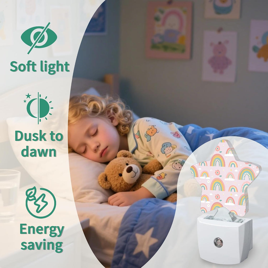 Cute Rainbow Star Night Light Plug in, Soft Glow Night Light for Kids Bedroom Nursery, Gentle Warm Light for Sleep, Compact Lamp for…