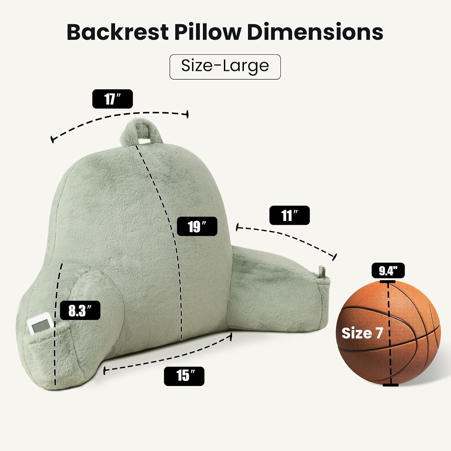 Pajeo Large Plush Backrest Pillow for Sitting in Bed, Faux Fur Sitting Pillows with Support Arms, Oeko-TEX Certified Aesthetic Lounging Pillo…