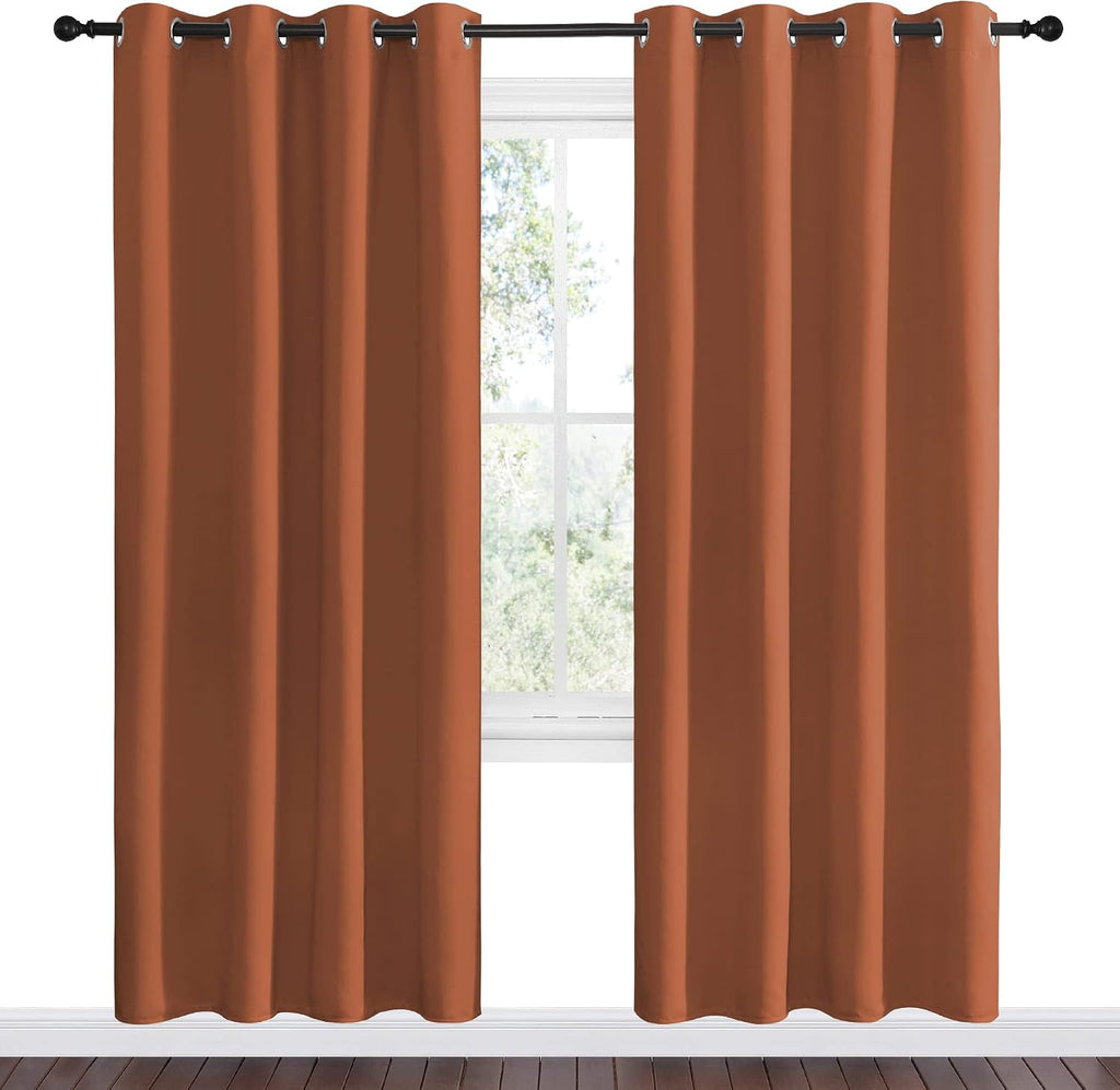Nicetown Halloween Burnt Orange Insulated Curtains Blackout Draperies - Triple Weave Microfiber Home Thermal Insulated Solid Ring Top Black…