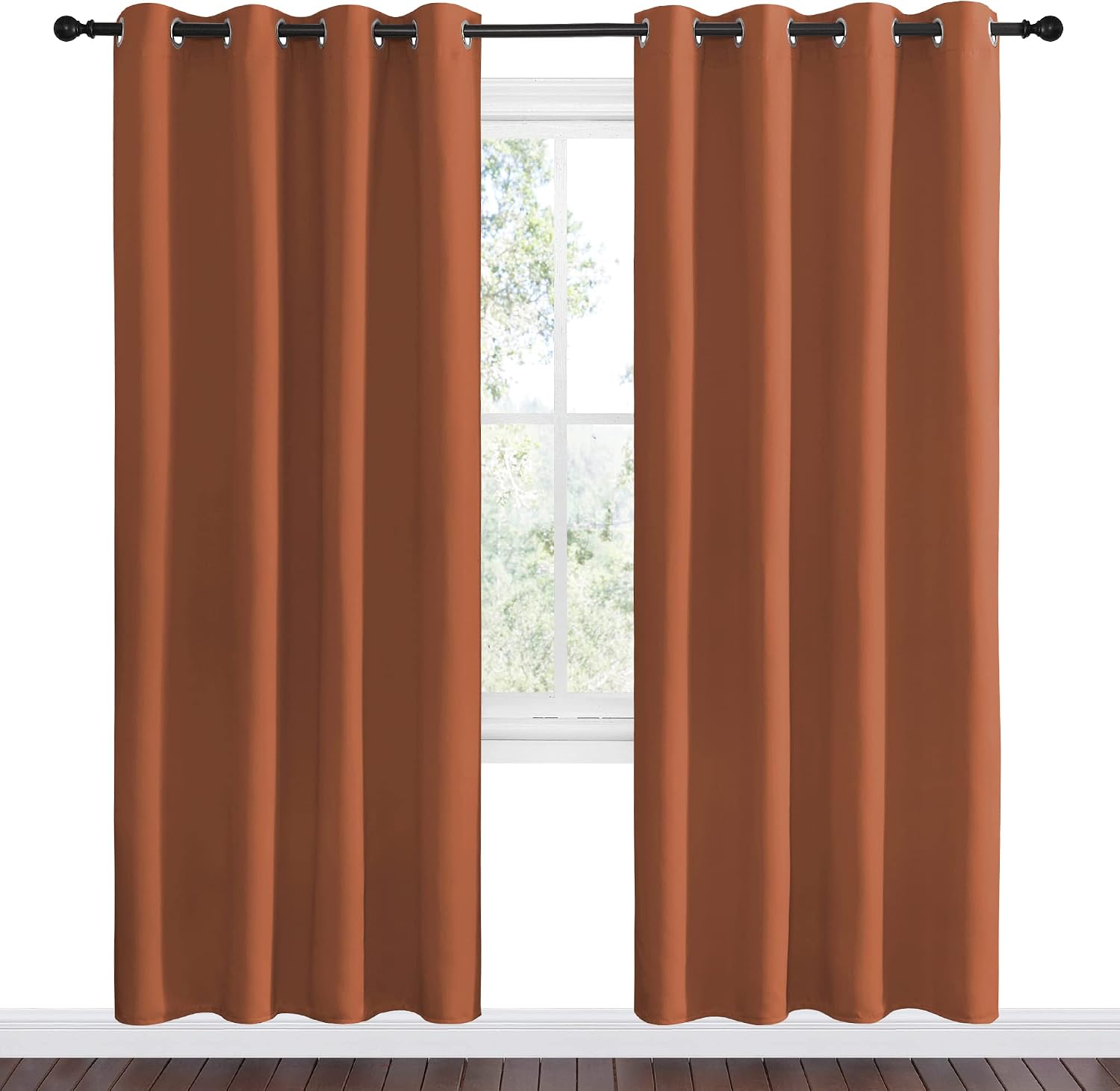 Nicetown Halloween Burnt Orange Insulated Curtains Blackout Draperies - Triple Weave Microfiber Home Thermal Insulated Solid Ring Top Black…