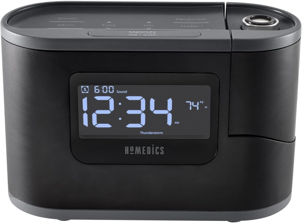 Homedics SoundSleep Recharged Alarm Clock & White Noise Sound Machine, 6-In-1 Projection Alarm Clock And Sleep Sound Machine, 8 Nature…