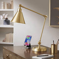 360 Lighting Wray 26 3/4" High Modern Desk Lamp with USB Charging Ports A+C Warm Brass Gold Metal Adjustable Arm Head for Bedroom Living…