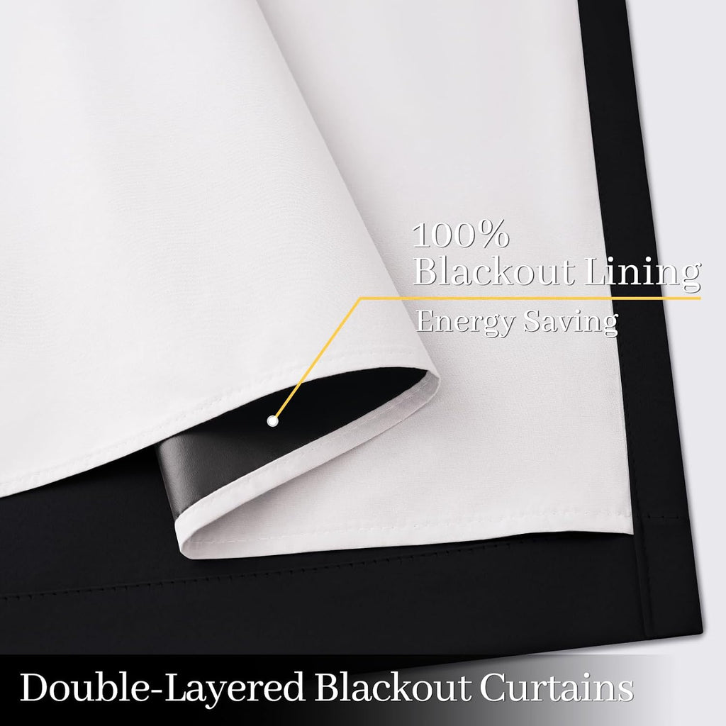 Yakamok 100% Blackout Curtain Panels 63 inches Cold and Light Blocking Drapes for Nursery, 2 Thick Layers Thermal Insulated Draperies (2 Pi…