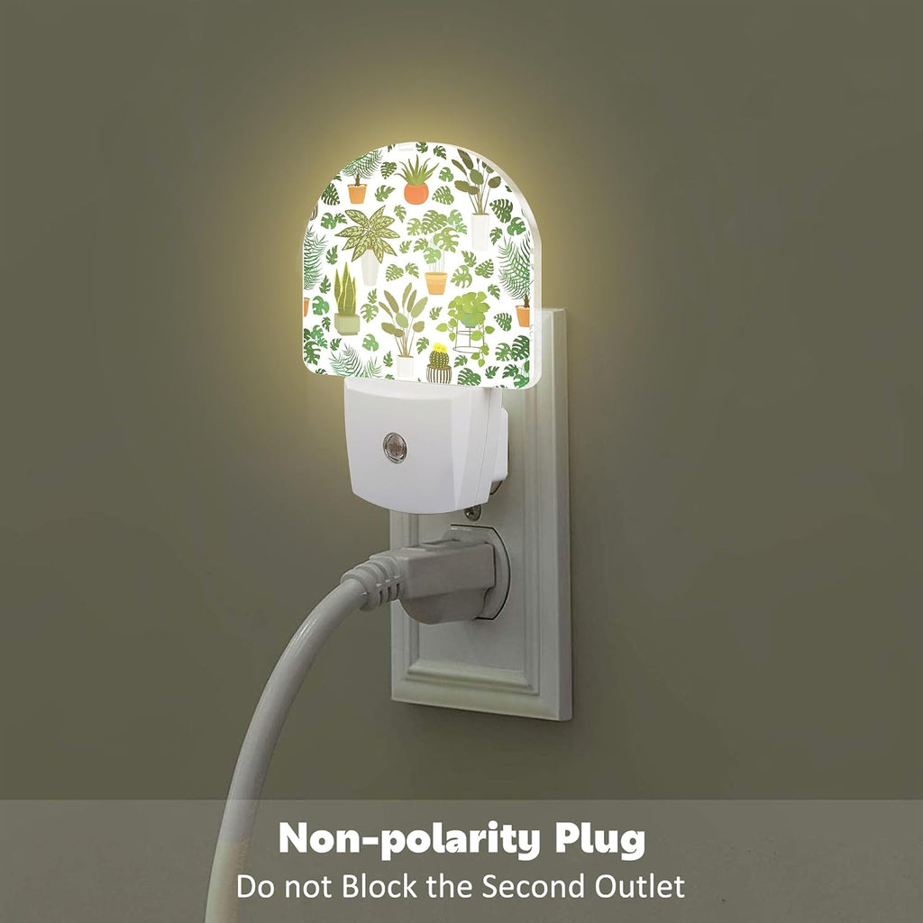 Green Potted Plants Night Light, Home Botanical Floral Leaves Dusk to Dawn Night Light Plug in,0.5w Energy Saving Sleep Friendly…