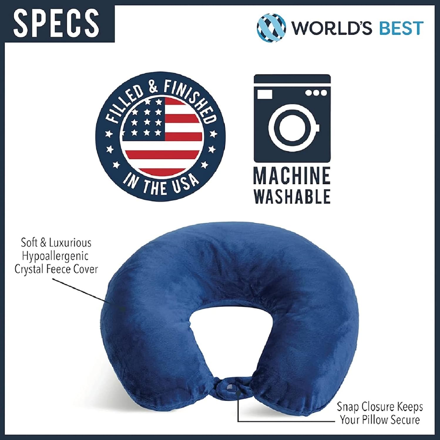 WorldsBest Wolf Essentials Adult Cozy Soft Microfiber Neck Pillow for Travel – Compact, Machine Washable - Perfect for Airplane, Car, or Ho…