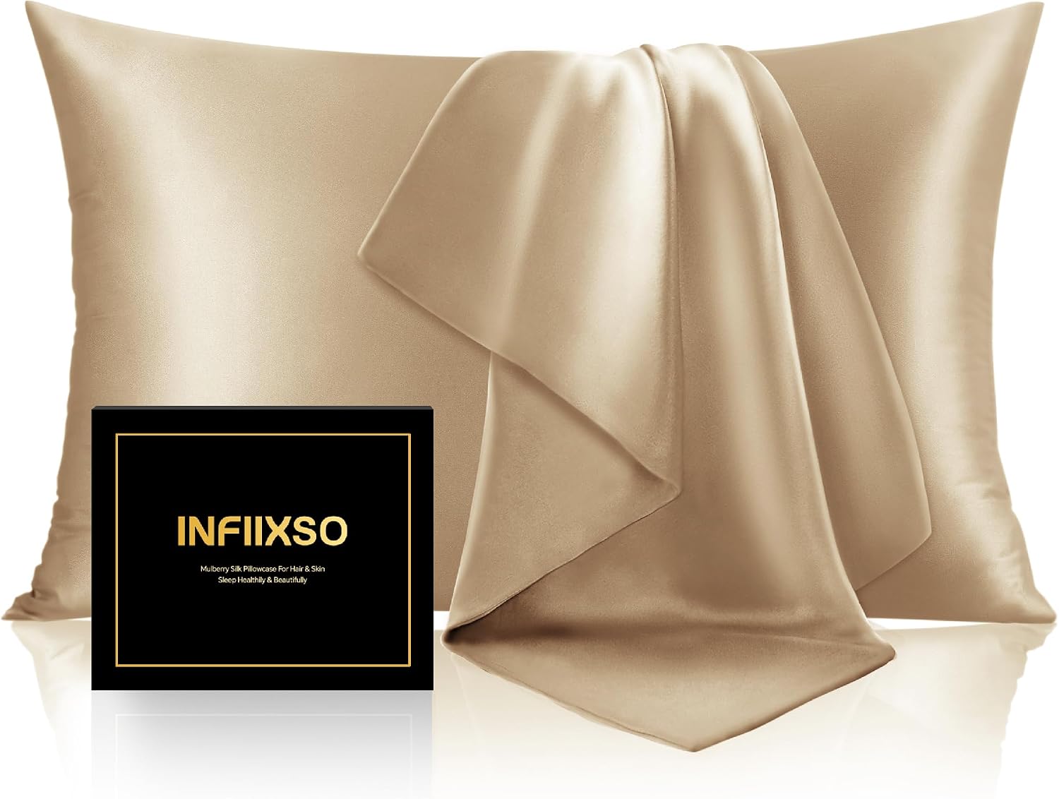 Infiixso Mulberry Silk Pillowcase for Hair and Skin, Silk Pillow Cases Queen Size Set of 2 with Hidden Zipper 20x30 Inches, Smooth and Soft…