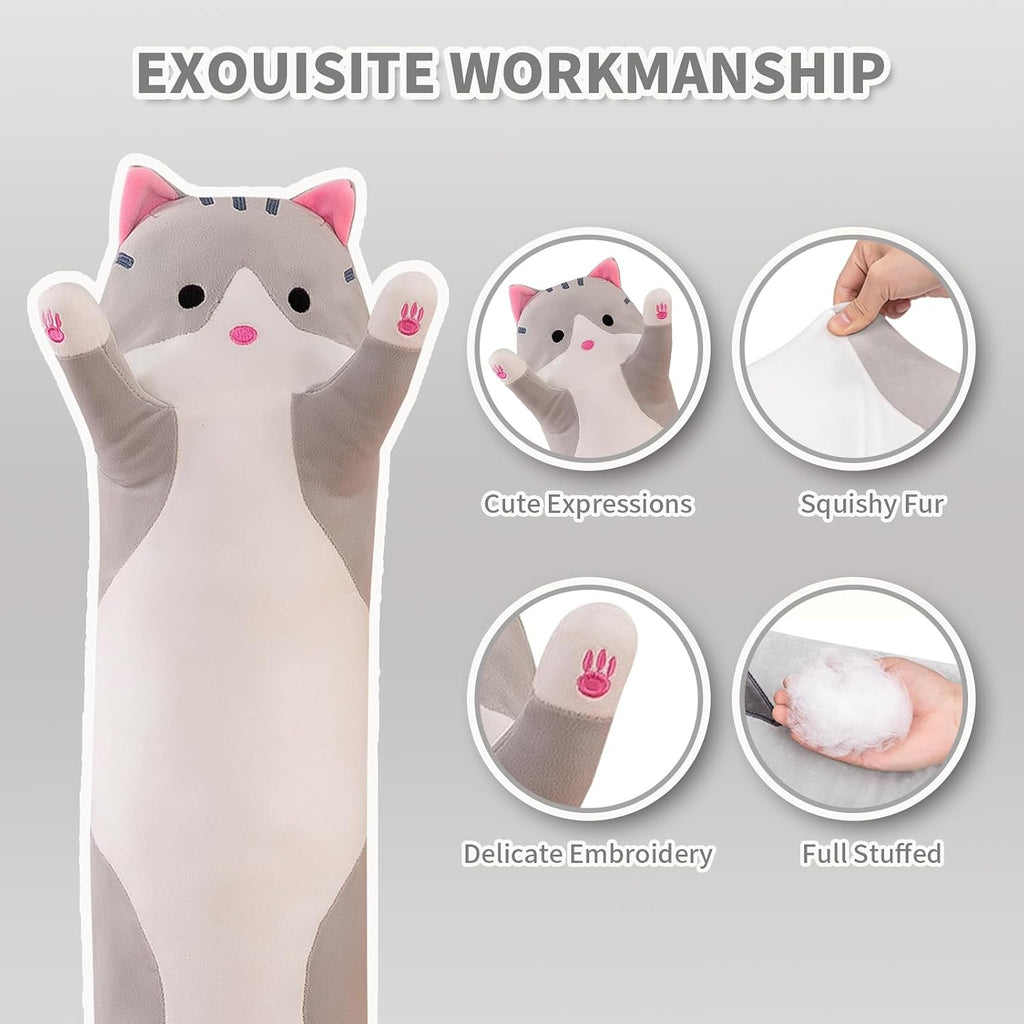 Lovely Plush Cat Doll Cute Cartoon Soft Stuffed Kitten Long Throw Sleeping Pillow Toy Gift for Kids Girlfriend Multiple Size…