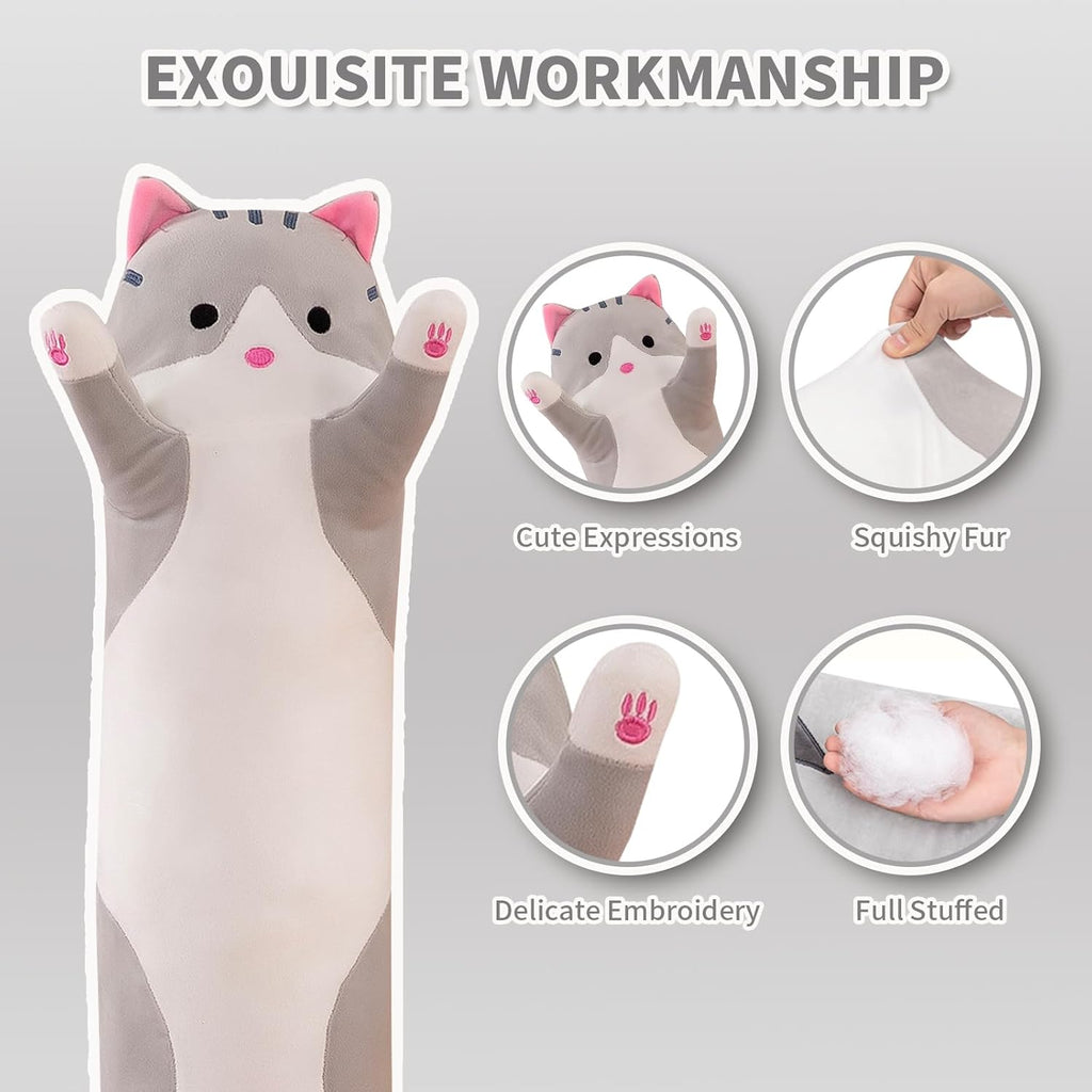 shangman Lovely Plush Cat Doll Cute Cartoon Soft Stuffed Kitten Pillow Long Throw Sleeping Pillow Doll Toy Gift for Kids Girlfriend…