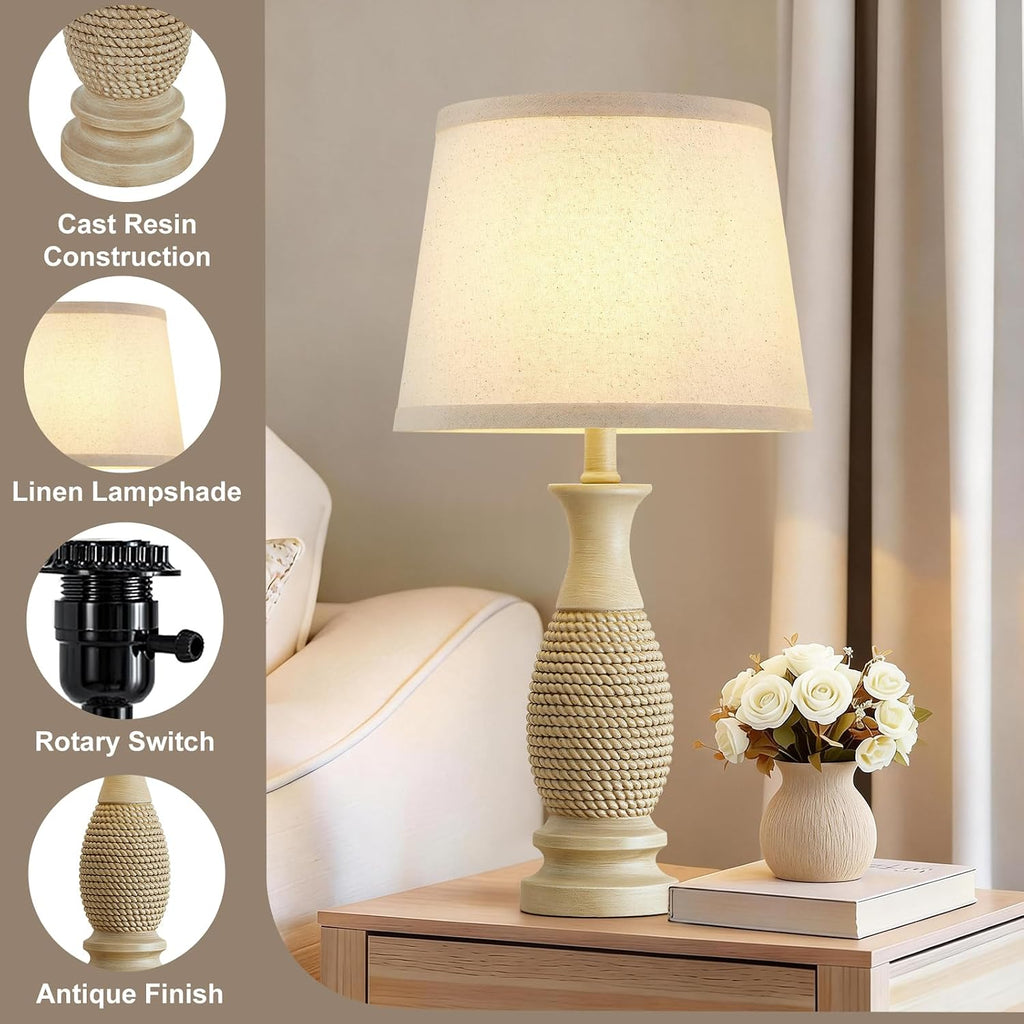 EJIAXIN Table Lamps Set of 2-21.6" Resin Farmhouse Bedside Lamps for Bedroom Living Room, Rustic Nightstand Bedroom Lamp with Rotary…