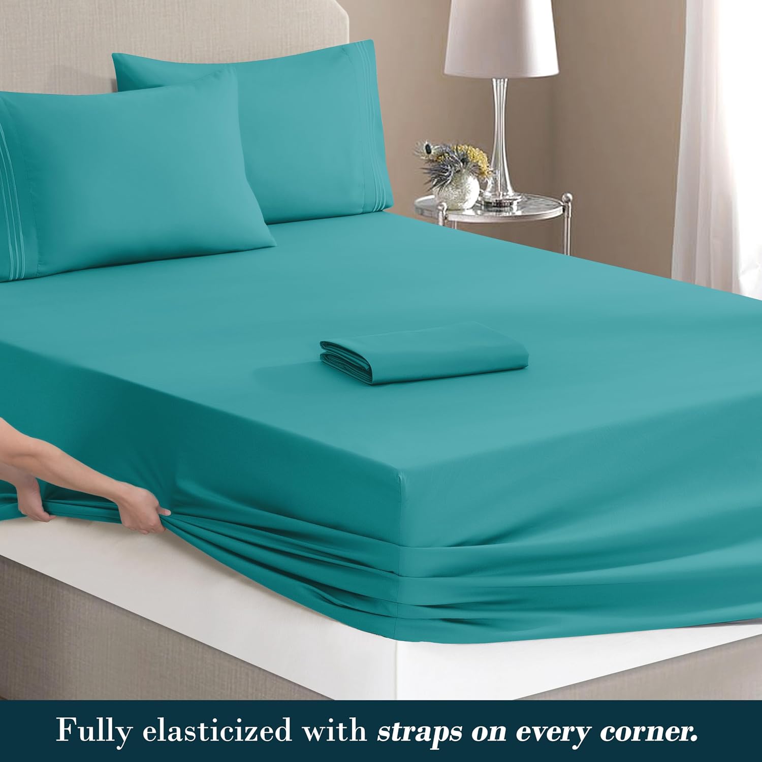 MocassiLuxuryBedding Mocassi Cal King Size 4-Piece Bed Sheet Set - 1800 Hotel Quality Microfiber 18-24 Inches Extra Deep Pocket Fitted Shee…