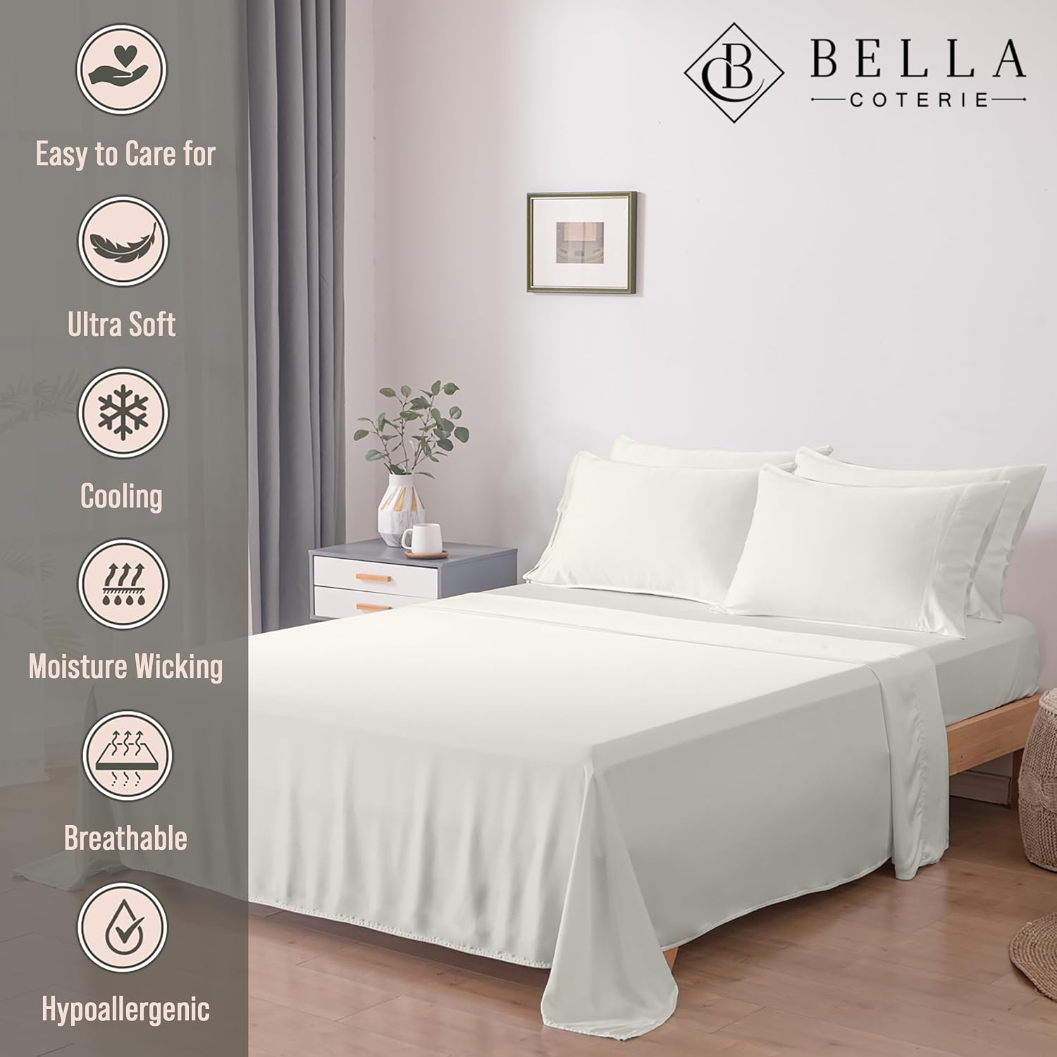 Bella Coterie 6 Piece Luxury Bamboo Viscose Split Top King Size Sheet Set | 34" Split for Adjustable Beds | 100% Organically Grown|…