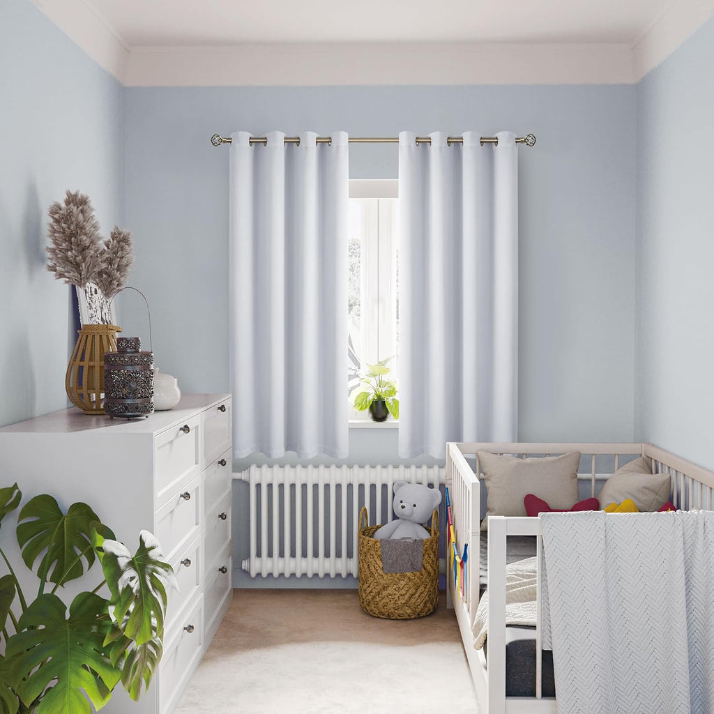 BGment Greyish White 100% Blackout Curtains for Bedroom 63 Inch Length 2 Panels Set, Thermal Insulated Full Light Blocking Grommet Noise Ca…
