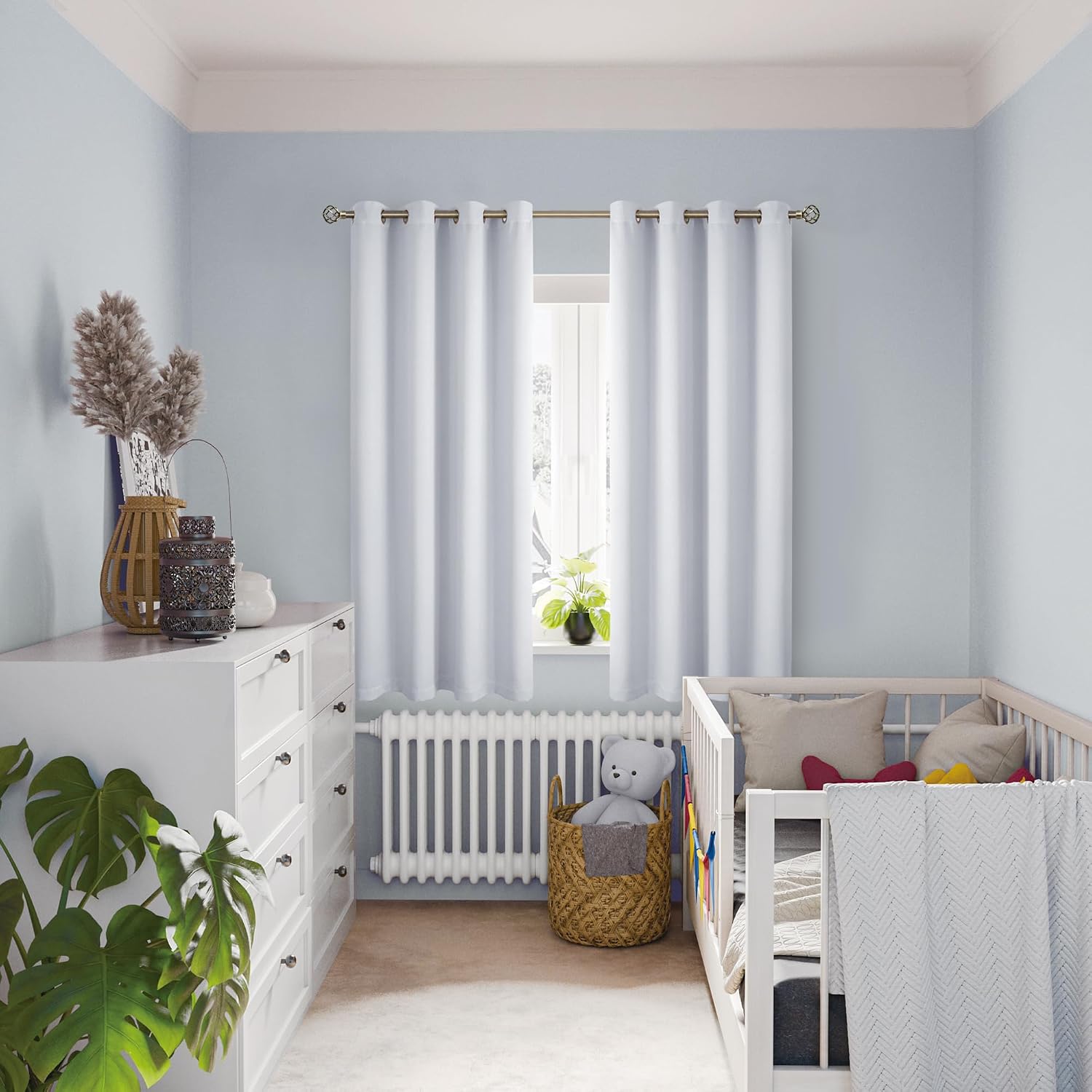 BGment Greyish White 100% Blackout Curtains for Bedroom 63 Inch Length 2 Panels Set, Thermal Insulated Full Light Blocking Grommet Noise Ca…