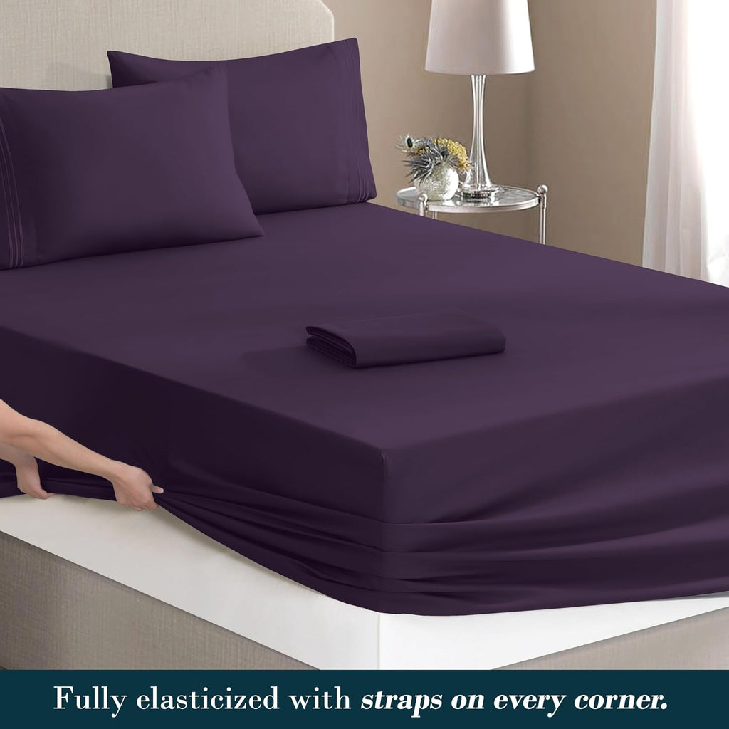 MocassiLuxuryBedding Mocassi Cal King Size 4-Piece Bed Sheet Set - 1800 Hotel Quality Microfiber 18-24 Inches Extra Deep Pocket Fitted Shee…
