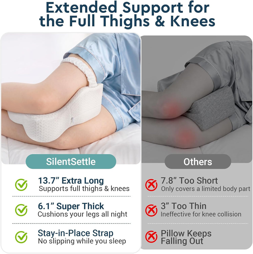 Long Knee Pillow for Side Sleepers with Strap - Large Leg Pillow for Side Sleeping with Full Thigh & Knee Support, Memory Foam Alignment…