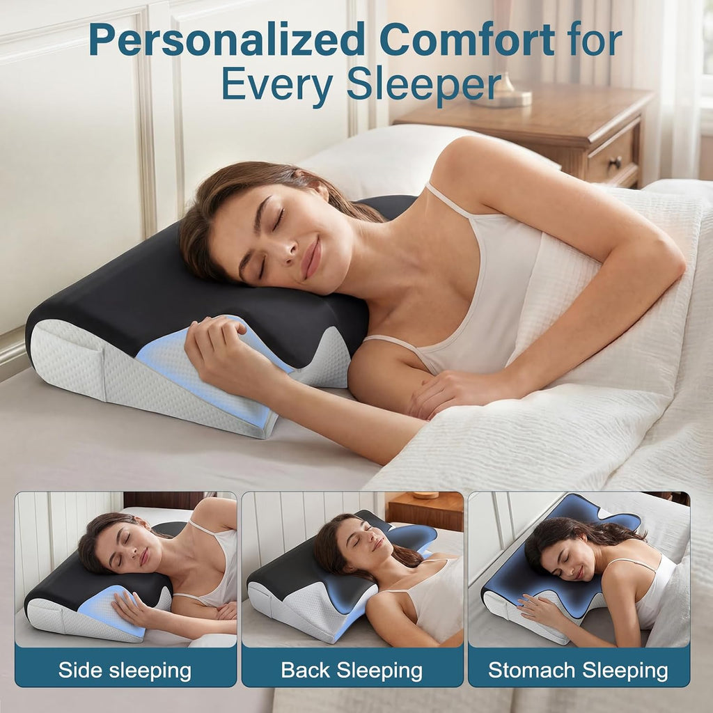 ComRola Effective Cervical Neck Pillow for Sleeping, Memory Foam Pillows for Neck Support, Odorless Contour Side Pillow, Ergonomic Bed Pill…