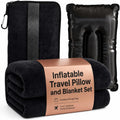Inflatable Travel Pillow and Blanket Set, 3-in-1 Airplane Travel Essentials with Soft Flannel Travel Blanket, Inflatable Pillow, Compact…