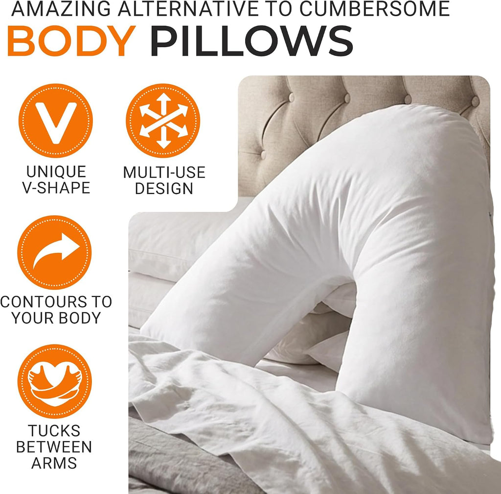 Cheer Collection Oversized V-Shaped Pillow, L-Shaped Pillow for Neck and Shoulder Support, Curved Body Pillow with Removable Pillowcase