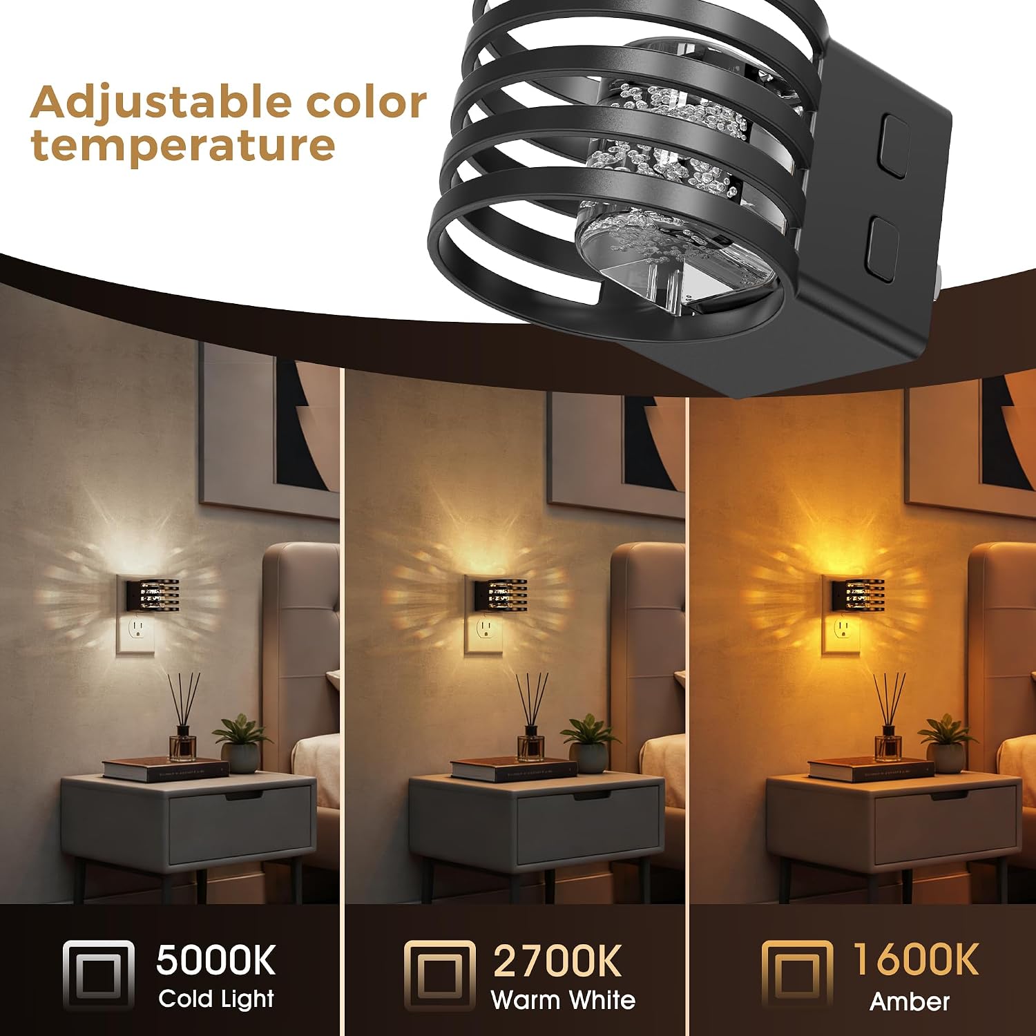 L LOHAS LED Night Lights Plug into Wall, 2 Pack 3CCT Night Light with Dusk to Dawn Sensor, Amber/3000K/5000K Color Changing Night-Lights…