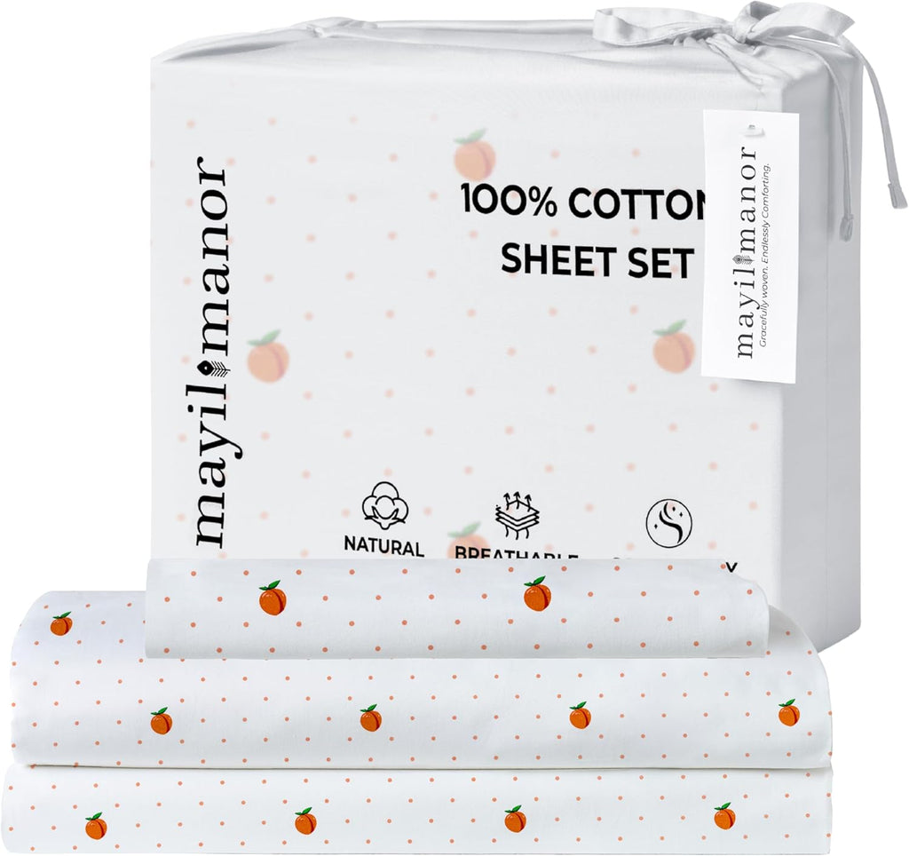 Twin Fitted Sheet with 18" Deep Pockets, Flat Sheet - Percale Weave Natural - Breathable 100% Cotton Bedding, 1 Fitted Sheet + 1 Flat…