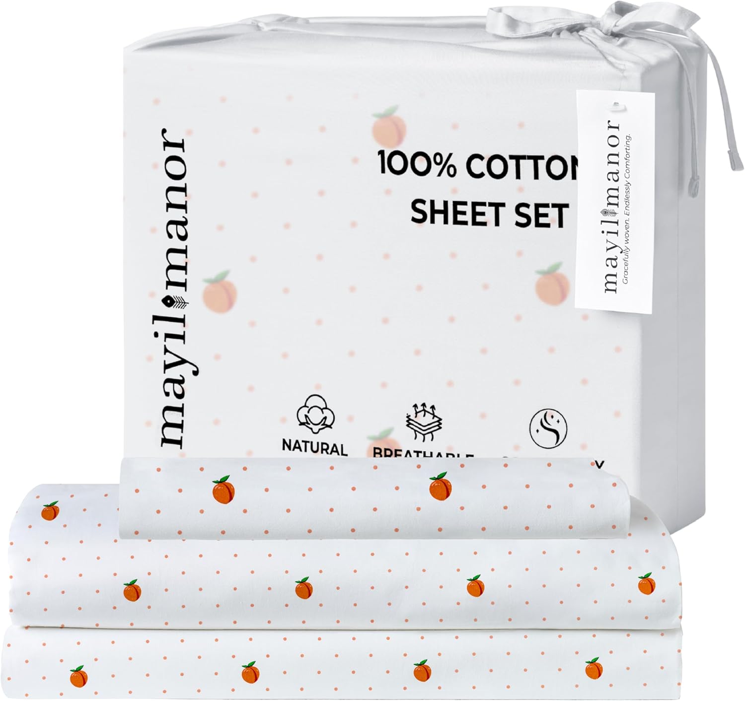 Twin Fitted Sheet with 18" Deep Pockets, Flat Sheet - Percale Weave Natural - Breathable 100% Cotton Bedding, 1 Fitted Sheet + 1 Flat…