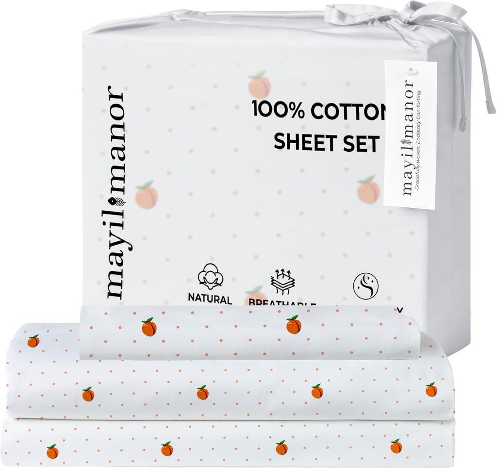 Twin XL Fitted Sheet with 18" Deep Pockets, Flat Sheet - Percale Weave Natural - Breathable 100% Cotton Bedding, 1 Fitted Sheet + 1 Flat…