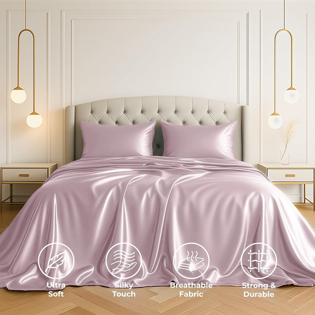 PureBedding Pure Bedding Satin Sheets Twin [3-Piece, Champagne Pink] Hotel Luxury Silky Bed Sheets - Extra Soft 1800 Microfiber Sheet Set,…