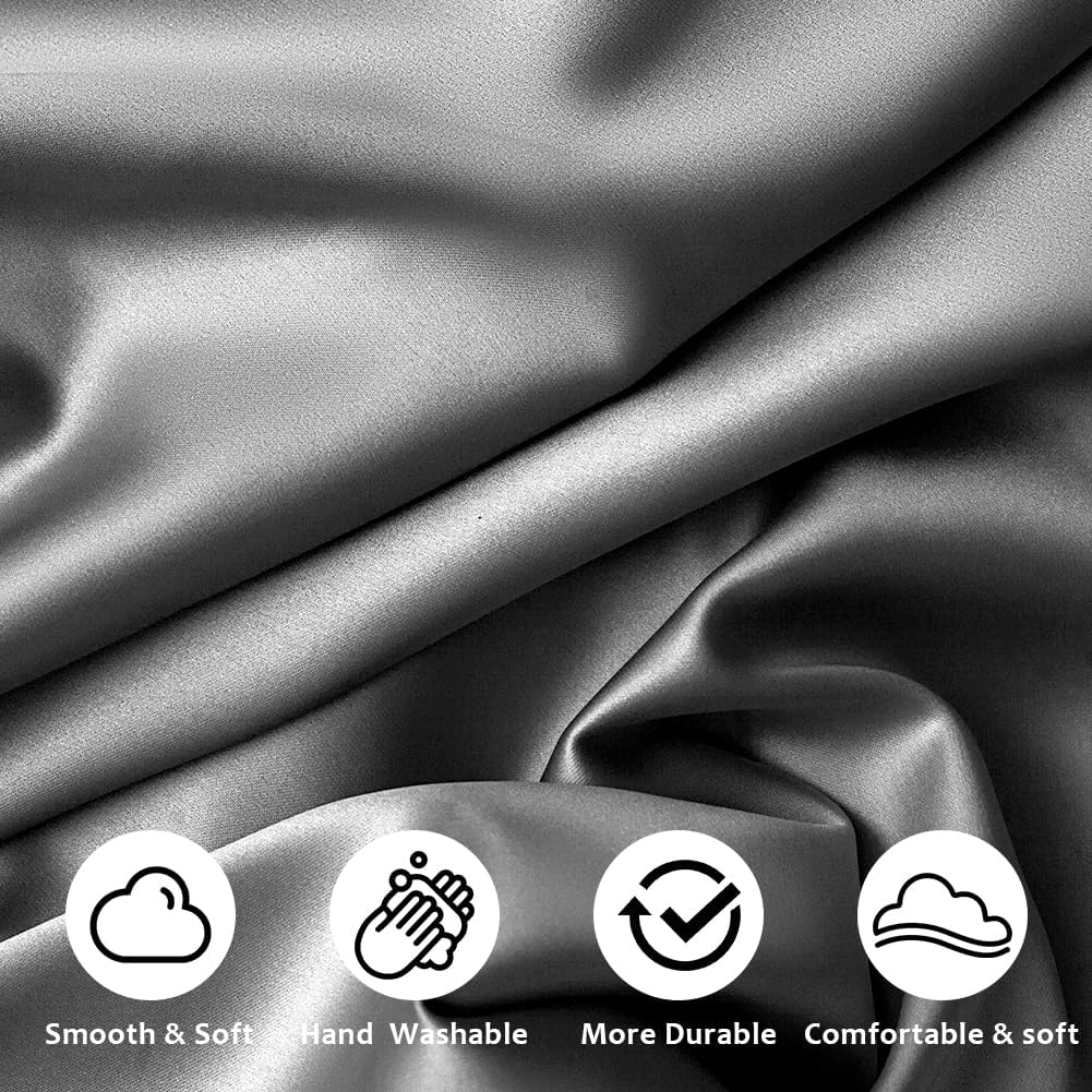 Auauy 2 Pack Satin Silk Pillowcase, 19.69x31.50in Silk Pillowcases for Hair and Skin with 2PCS Satin Hair Scrunchies&Eye Mask, Soft Slip Be…