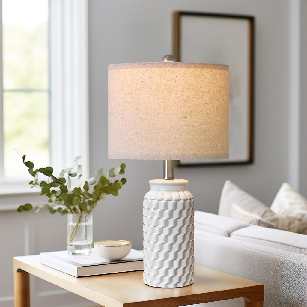 20.5" Small Bedside Lamps Set of 2 with 5FT Cord, White Ceramic Modern Farmhouse Table Lamps for Nightstand, Living Room, Bedroom, 3D…
