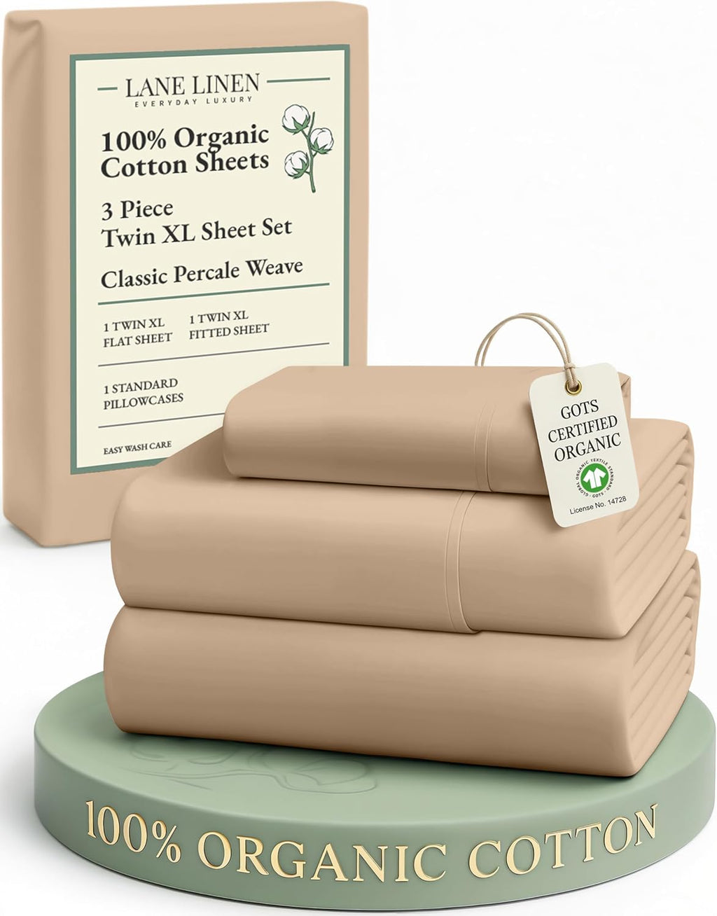 LaneLinen LANE LINEN 100% Organic Cotton Twin XL Sheets Set, Fully Elasticized Bed Sheets Set Twin XL Size Perfetct for Hospital beds, Deep…