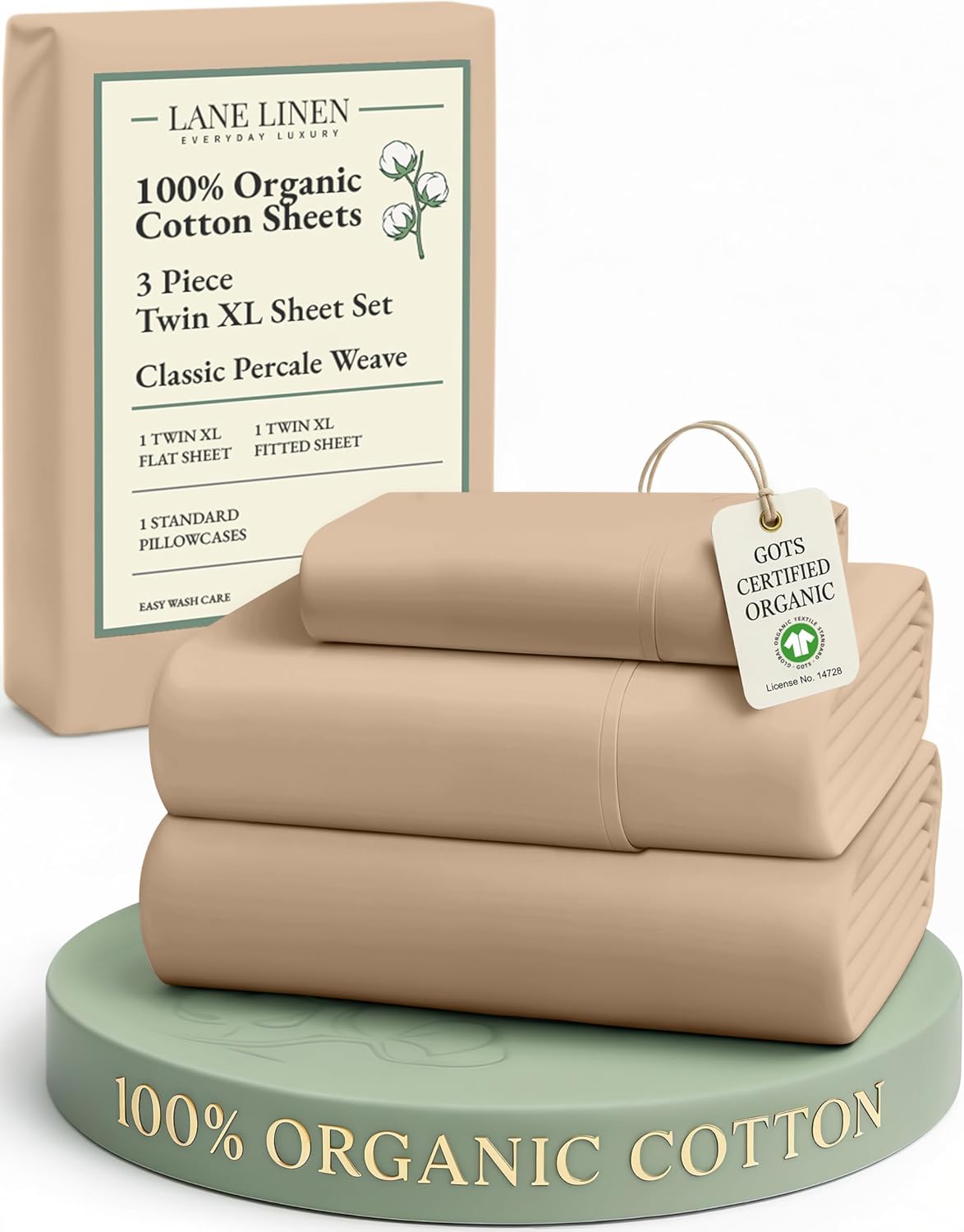 LaneLinen LANE LINEN 100% Organic Cotton Twin XL Sheets Set, Fully Elasticized Bed Sheets Set Twin XL Size Perfetct for Hospital beds, Deep…