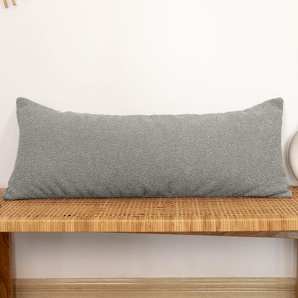 JoraLion 14x36 inch Boucle Lumbar Pillow Cover, Light Gray Woven Texture Neutral Long Pillow Cover Breathable Cushion Case for Couch Sofa…