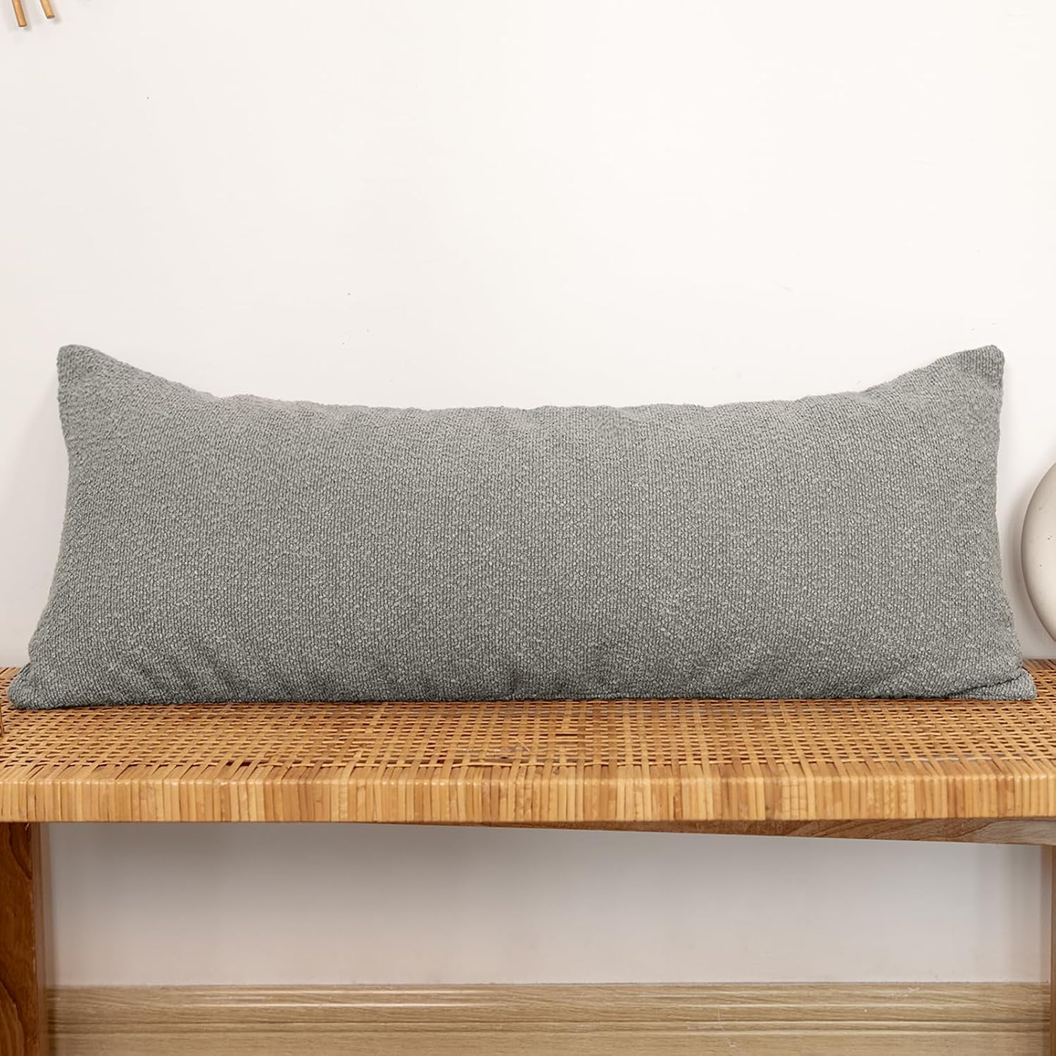 JoraLion 14x36 inch Boucle Lumbar Pillow Cover, Light Gray Woven Texture Neutral Long Pillow Cover Breathable Cushion Case for Couch Sofa…