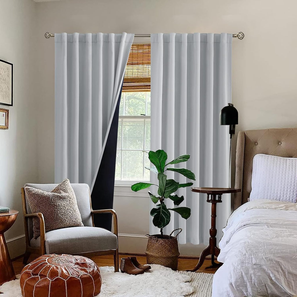 BGment Light Grey 100% Blackout Curtains 72 Inches Long with Black Liner, Rod Pocket and Back Tab Double Layer Full Room Darkening…