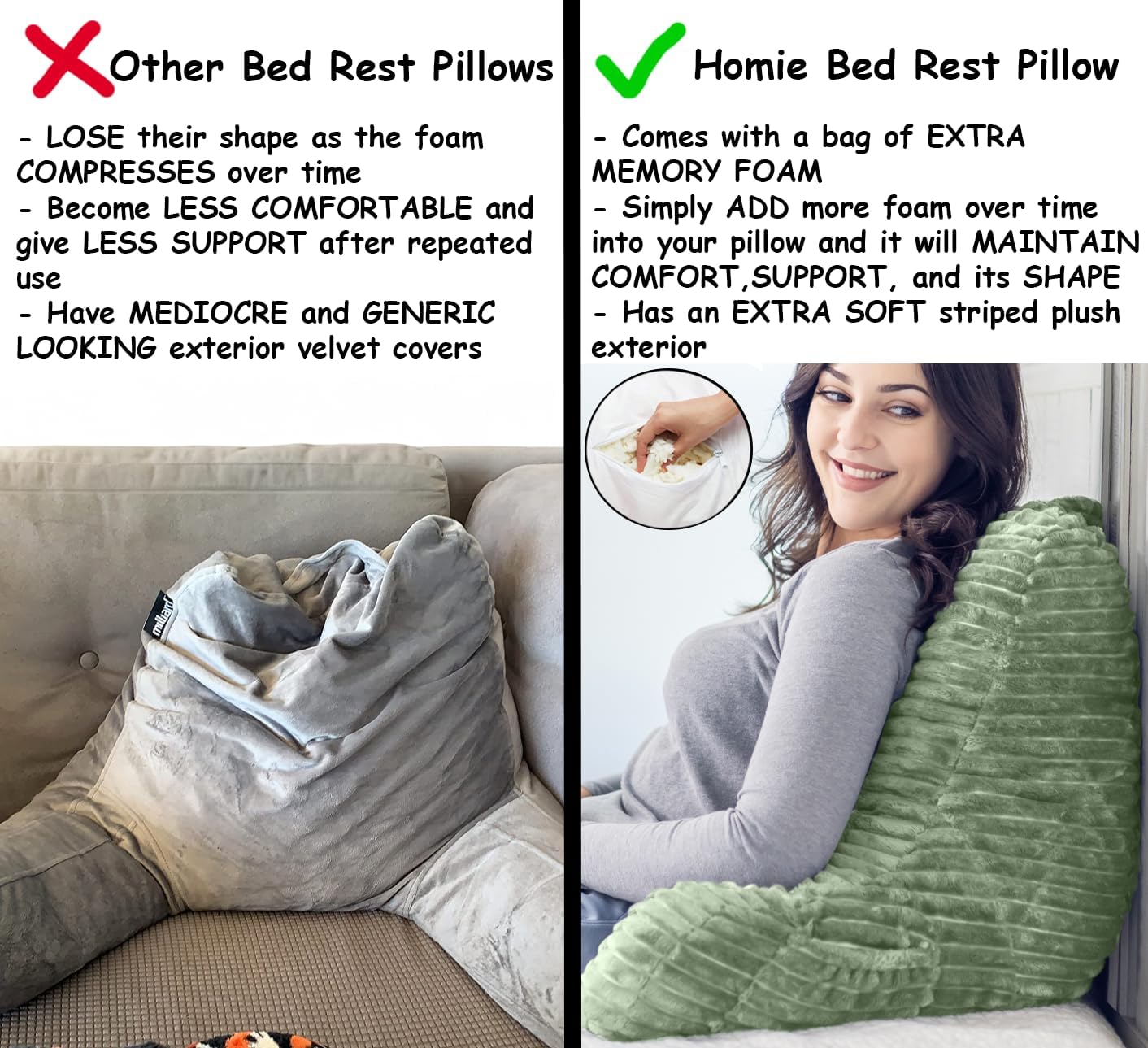 Homie Reading Pillow with Reading Light and Wrist Support, Has Arm Rests, and Back Support for Bed Rest, Lounging, Reading, Working on…