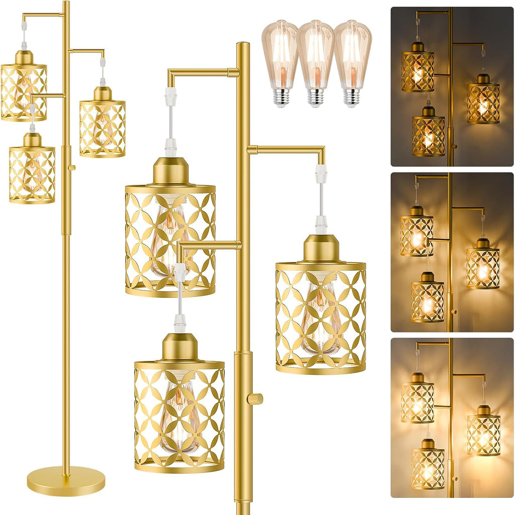 Dimmable Floor Lamp, Farmhouse Standing Lamp with Elegant Metal Cage, Industrial Tall Tree Floor Lamps for Living Room, Bedroom, Study…