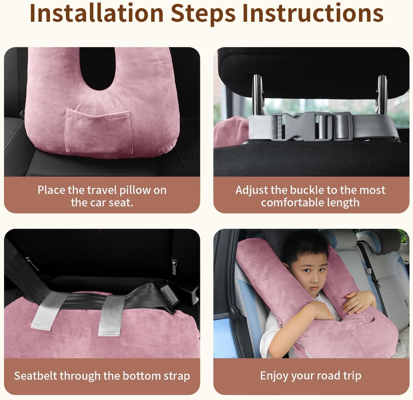 Travel Pillow for Kids & Adults, Car Pillow for Back Seat, Sleeping Support Cushion for Long Road Trips, Toddler Carseat Pillow with…