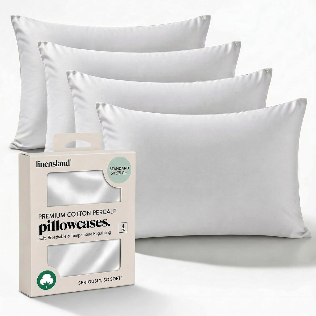 linensland® Pillowcases Set of 4 – White 100% Cotton Percale – Soft & Breathable Pillow Covers – Cotton with Envelope Closure – 20" x 30"…