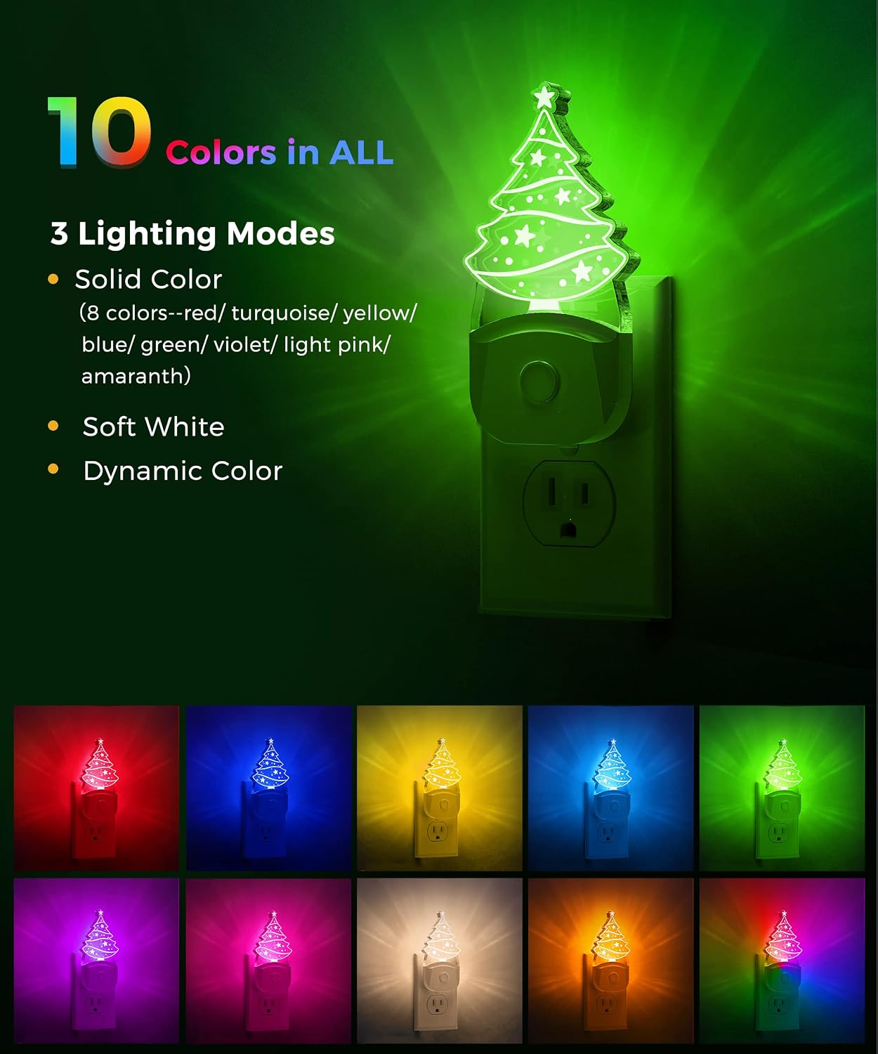 L LOHAS LED Christmas Night Light for Kids[2 Pack], Night Lights Plug into Wall, Dusk to Dawn, RGB & Color Changing & Soft White 3000K…