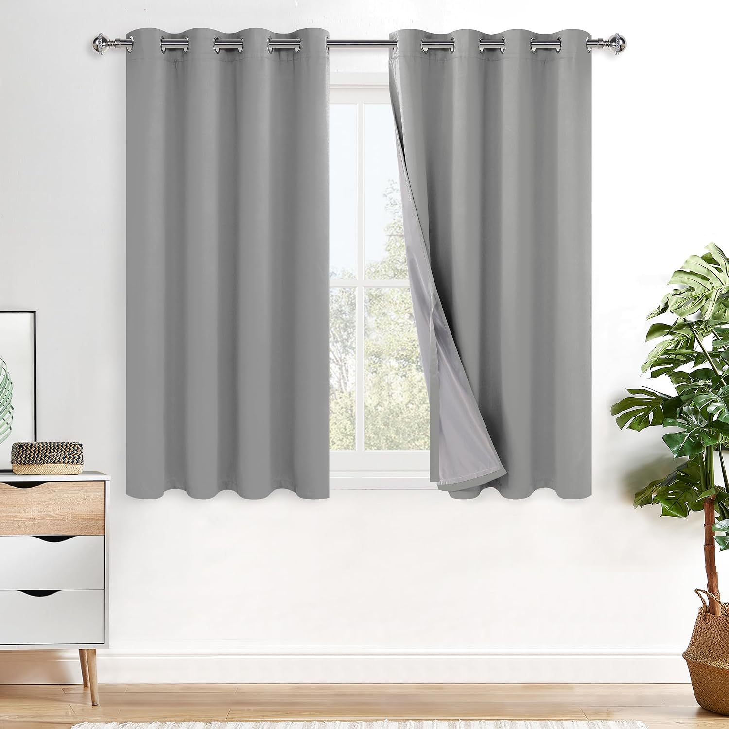 Xwzo Full Shading Blackout Curtains 54 Inches Length with Tiebacks- Heat and Light Blocking Ring Top Window Drapes with Black Liner Backing…