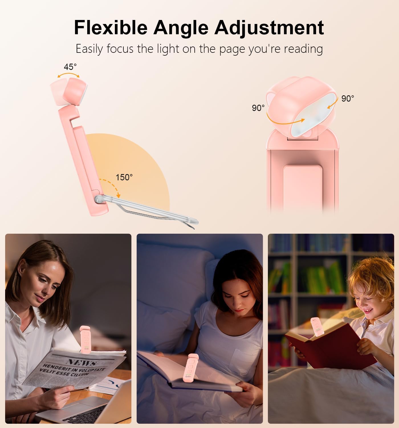 Gritin Reading Light, Rechargeable Book Light for Reading in Bed - Eye Caring 3 Color Temperatures, 5-Level Dimmable Brightness, Long…
