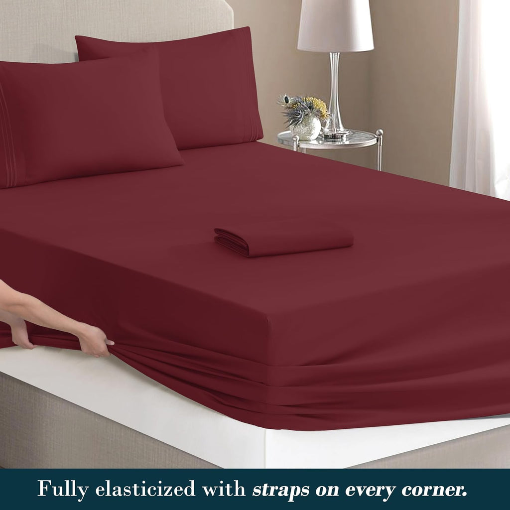 MocassiLuxuryBedding Mocassi King Size 4-Piece Bed Sheet Set - 1800 Hotel Quality Microfiber 18-24 Inches Extra Deep Pocket Fitted Sheet- L…