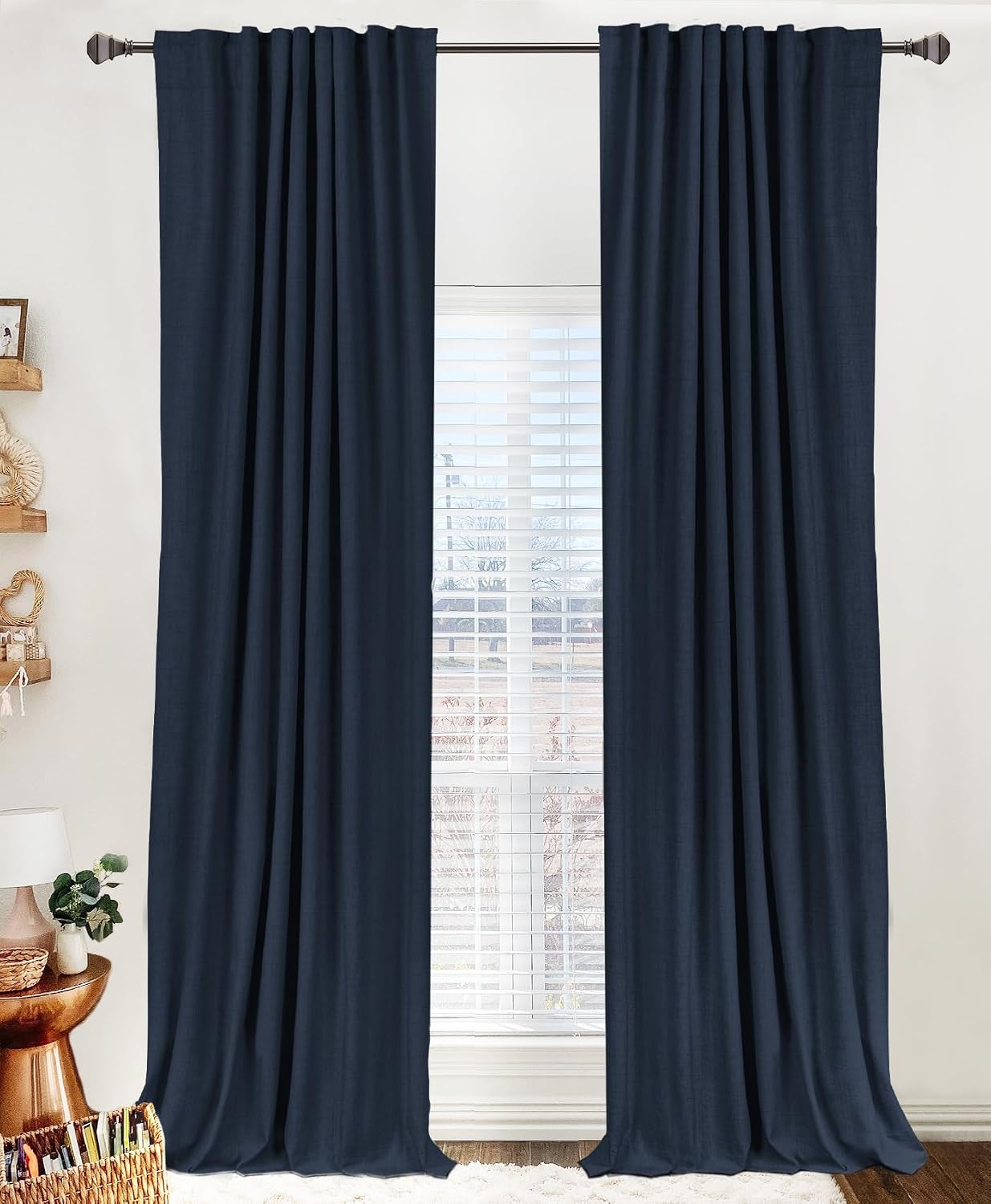 100BlackoutShield 100% Blackout Shield Linen Blackout Curtains for Bedroom 96 Inches Long, Back Tab/Rod Pocket Living Room Drapes, Thermal…