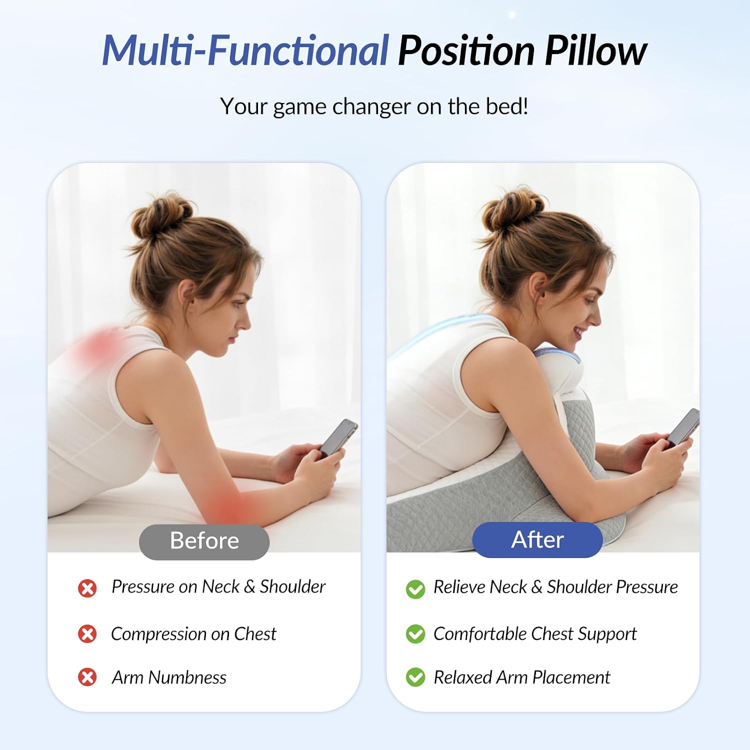 Zikee Ergonomic Multi-Positional Wedge Pillow for Stomach Sleepers, Scientific Zoning Design for Effective Shoulder & Back, Memory Foam Bo…