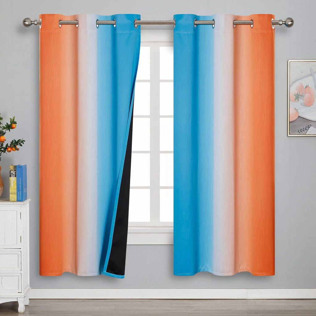 Estelartextiler Estelar Textiler Ombre Orange and Blue Blackout Curtains 72 Inch Length 2 Panels, Full Room Darkening Curtains for Bedroom,…
