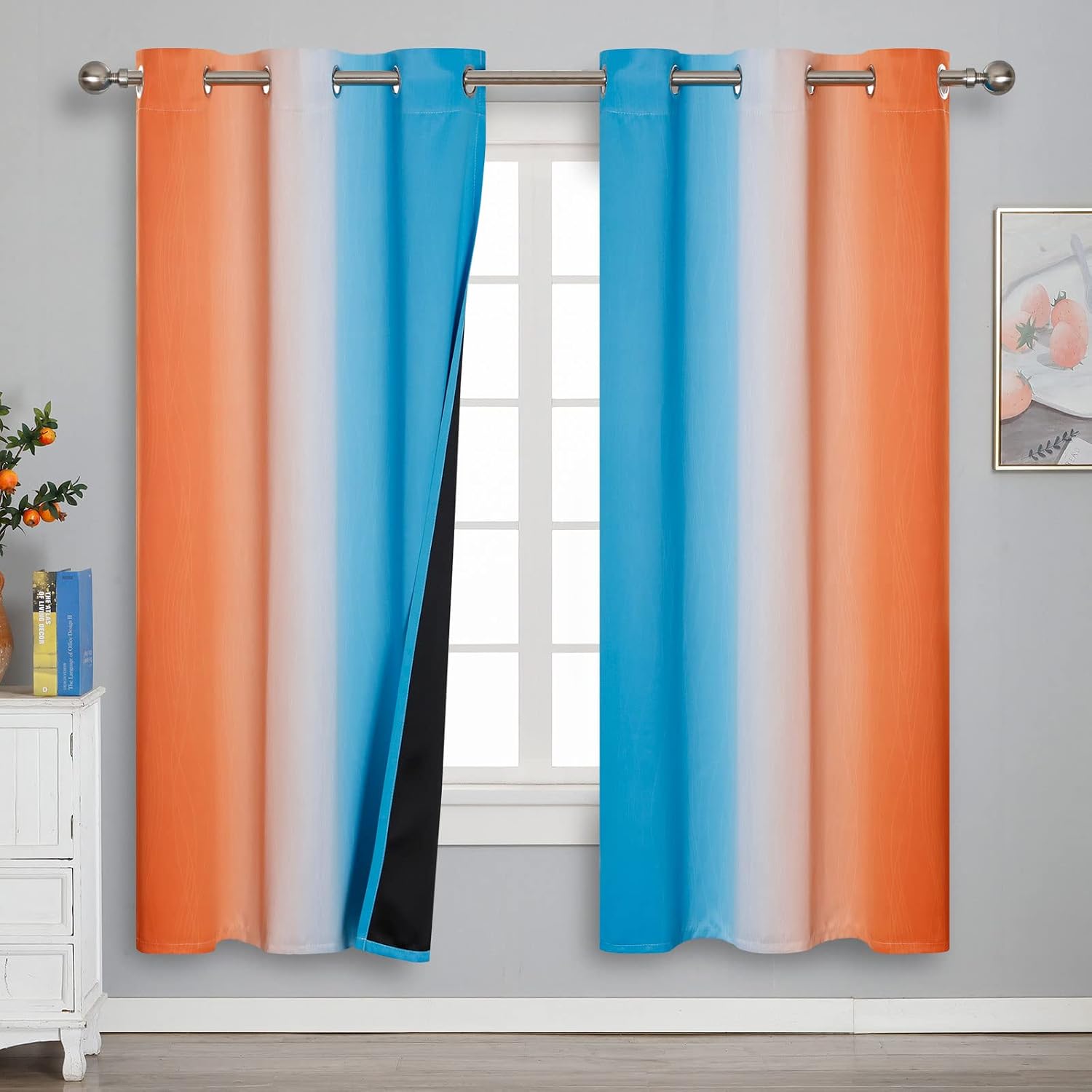 Estelartextiler Estelar Textiler Ombre Orange and Blue Blackout Curtains 72 Inch Length 2 Panels, Full Room Darkening Curtains for Bedroom,…