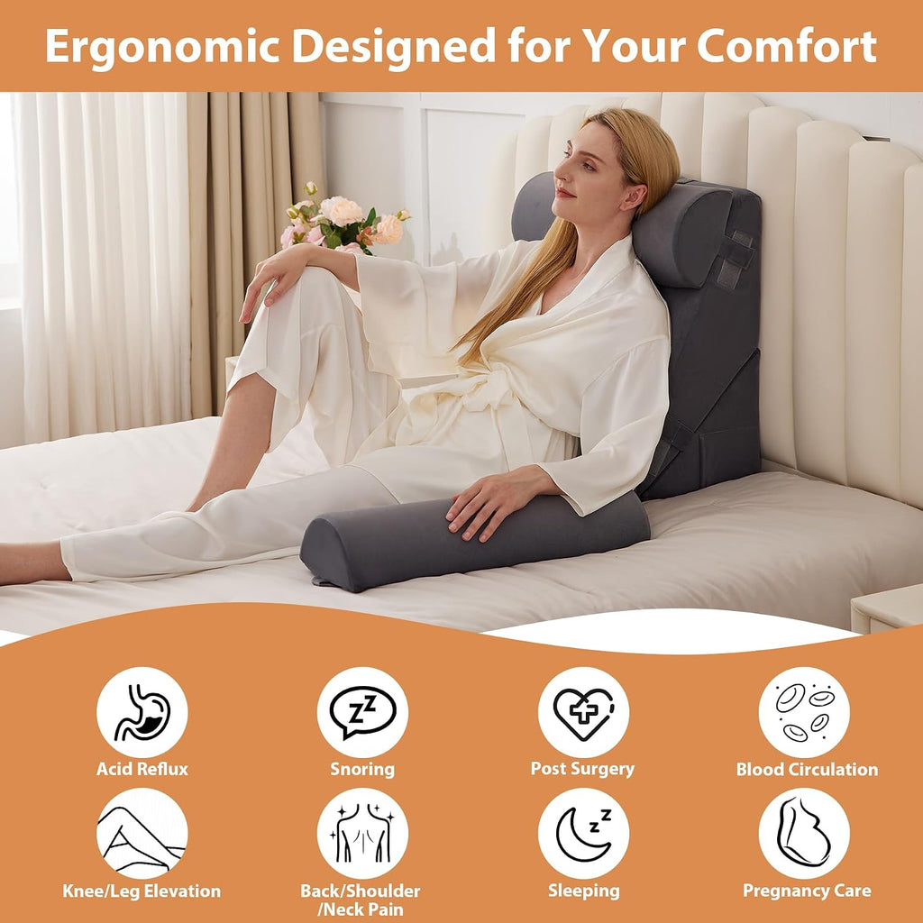 EnjoyaBetterLifeFromHere BIEEZZK 4PCS Wedge Pillow Set for After Surgery, Back Pillow for Bed Sitting up, 9&12inch Adjustable Memory Foam B…