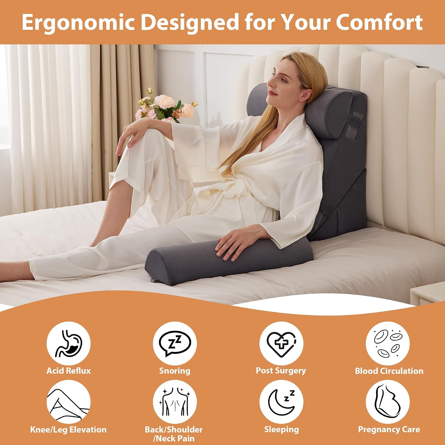 EnjoyaBetterLifeFromHere BIEEZZK 4PCS Wedge Pillow Set for After Surgery, Back Pillow for Bed Sitting up, 9&12inch Adjustable Memory Foam B…