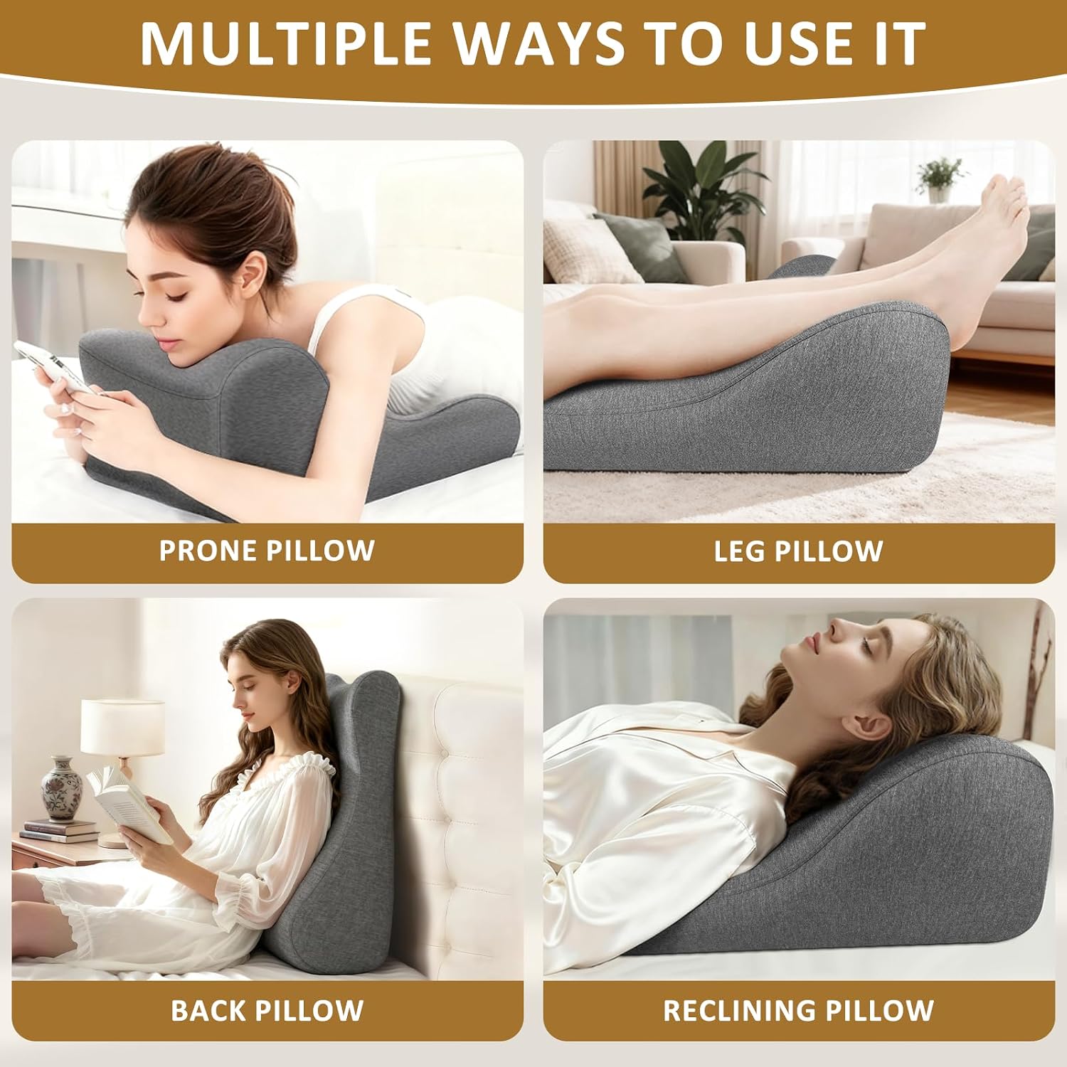 Reading Pillow for Bed, Ergonomic Back Support Memory Foam Pillow for Bed Sitting Up, Headboard Back Pillow for Sleep Apne on Bedrest…